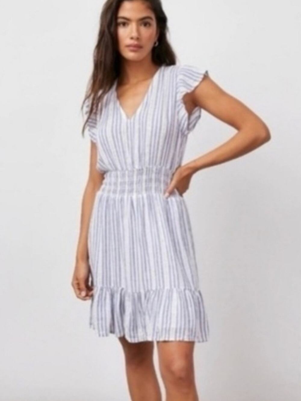 Rails Blue and White Striped Tara Catalina Ruffle Hem Mini Dress